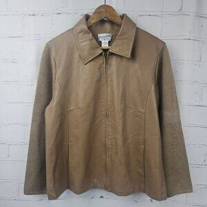 Pendleton Women's 1X Leather Merino Wool Zip Jacket